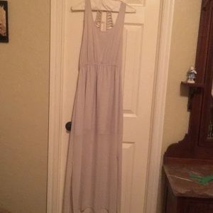 Long tan chiffon dress